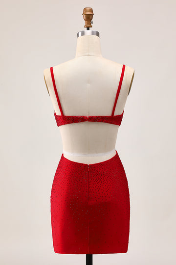 Stylish Beaded Cut-Out Bodycon Red Homecoming Dress